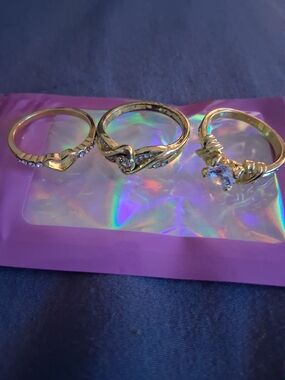 Gold-Tone Trio Heart & Solitaire Ring Set - Gold